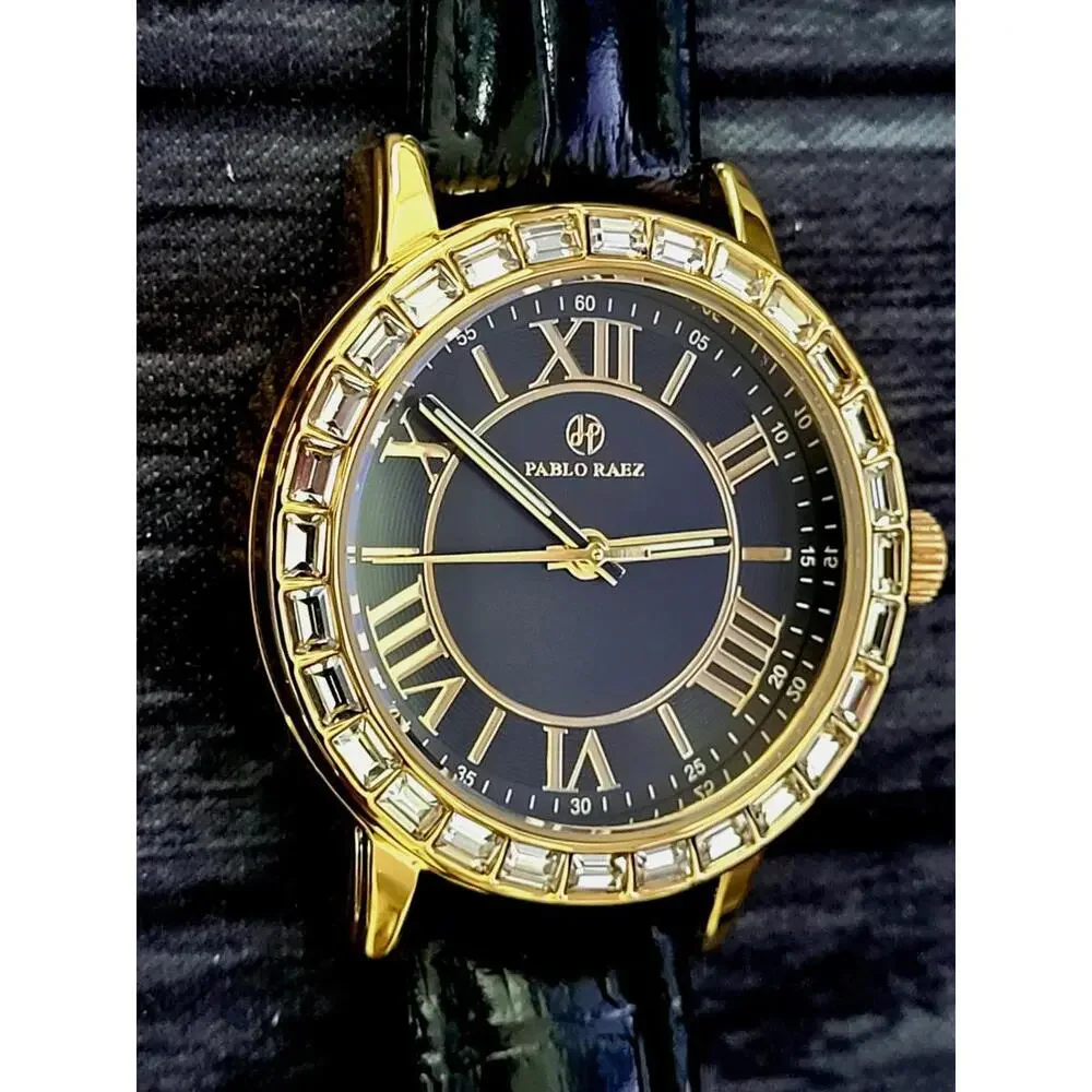 Rare Pablo Raez‎ 35mm Manhattan Gem Studded Black Roman Watch